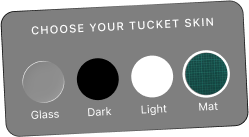 Tucket's skin picker, offering Glass, Dark, Light and Mat